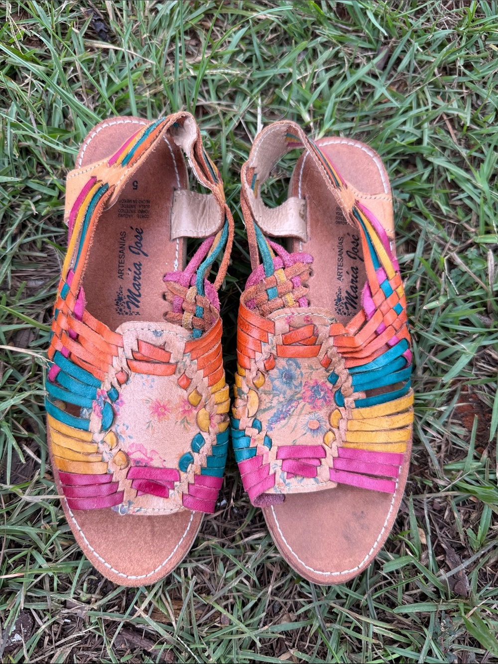 Maria Jose Artesansias -Multicolor Leather Huarache Sandals — Women's 8 (Men’s 5